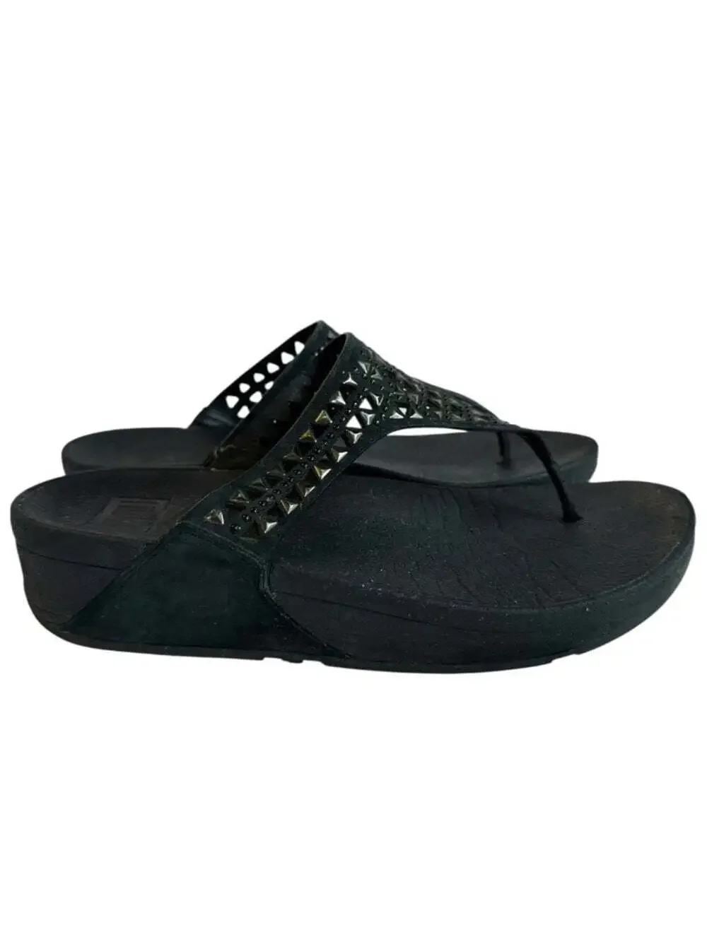 FitFlop Carmel Toe Post Sandals Black Size 6 Studded Comfort Walking Shoes